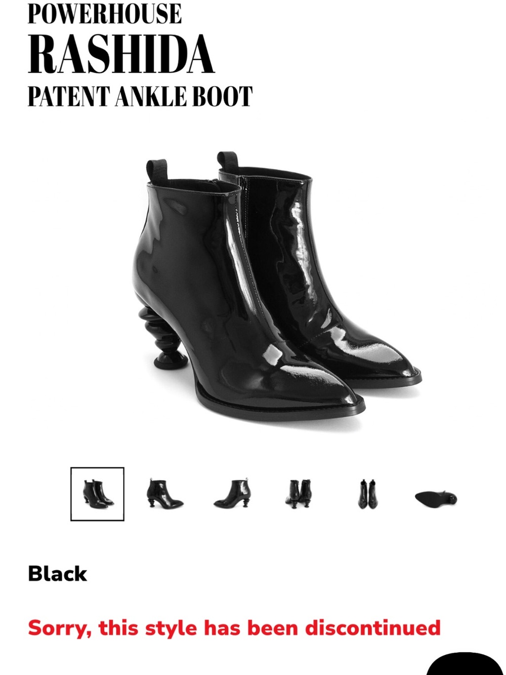 Fluevog Rashida Black Patent Ankle Boots with Sculpted Heel - Picture 1 of 10
